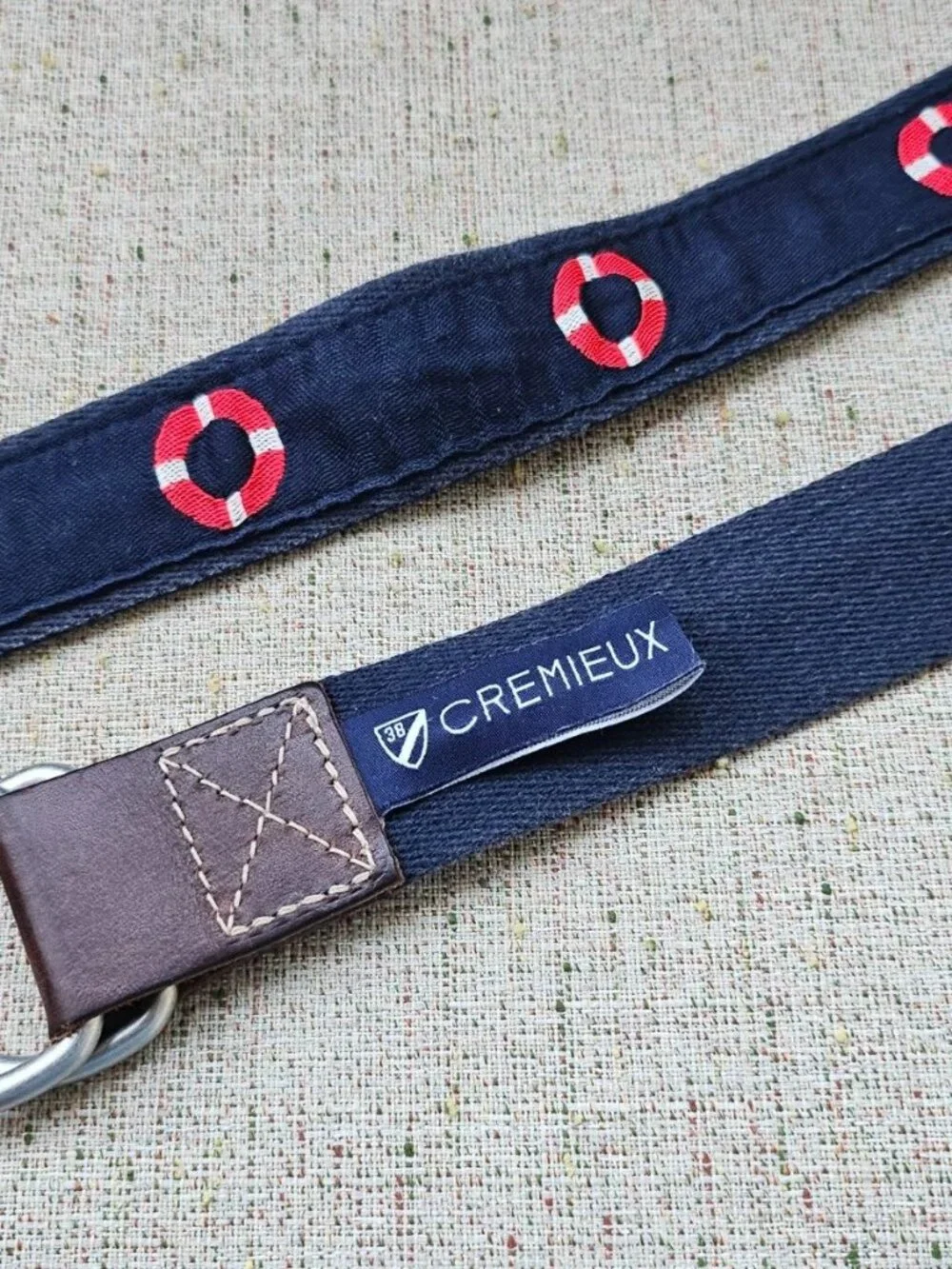 Daniel Cremieux Men Belt Blue Canvas Brown Leather Waistband Size 36 to 38 inche